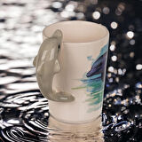 3D Animal Mug Serisi Özel Motifli El Boyaması Yunus Balığı Tasarımlı Kahve Fincanı Kupa Bardak 300ml