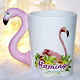 3D Animal Mug Serisi Özel Motifli El Boyaması Flamingo Tasarımlı Kahve Fincanı Kupa Bardak 300 ml. 