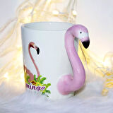3D Animal Mug Serisi Özel Motifli El Boyaması Flamingo Tasarımlı Kahve Fincanı Kupa Bardak 300 ml. 