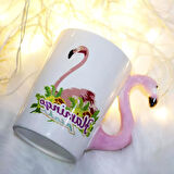 3D Animal Mug Serisi Özel Motifli El Boyaması Flamingo Tasarımlı Kahve Fincanı Kupa Bardak 300 ml. 
