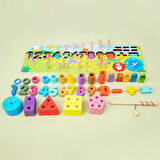 Montessori 5i 1 Arada Ahşap Eğitici Oyuncak Seti Balık Tutma Şekil Sayılar Motor Beceri Geliştirici