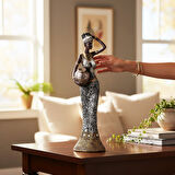 Lüks İşlemeli Geleneksel Yerel Kıyafetli Afrikalı Kadın Heykeli Dekoratif Biblo Ev Ofis Hediyesi Md3