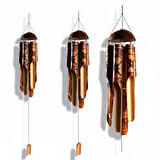 Çiçek Desenli Otantik Coconut Kapaklı El Yapımı Doğal Bambu Rüzgar Çanı 30cm Balkon Dekoru Hediyelik