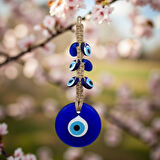 Lüks Makrome Hasır İşlemeli Büyük Nazar Boncuğu Duvar ve Kapı Süsü Dekoratif Ev Ofis Hediyesi Mdl: 1