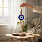 Lüks Makrome Hasır İşlemeli Büyük Nazar Boncuğu Duvar ve Kapı Süsü Dekoratif Ev Ofis Hediyesi Mdl: 2