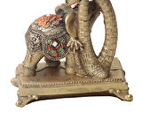 Lüks İşlemeli Saatli Fil Heykeli Dekoratif Masaüstü Biblo Yeni Yıl Yeni Ev & Ofis Hediyesi 17 cm.