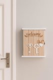 Ahşap Anahtar Tasarımlı Home Sweet Home Anahtar Askısı Welcome Detaylı Duvar Organizer 28 cm
