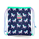 Coral High Kids Lacivert Pembe Unicorn Desenli İpli Büzgülü Sırt Çantası 22456