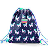 Coral High Kids Lacivert Pembe Unicorn Desenli İpli Büzgülü Sırt Çantası 22456