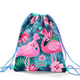 Coral High Kids Neon Mercan Su Yeşili Flamingo Desenli İpli Büzgülü Sırt Çantası 22484