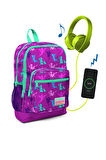Coral High Kids Koyu Pembe Peri Desenli  USB Şarjlı Kulaklık Çıkışlı Okul Sırt Çantası 23274