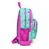 Coral High Kids Su Yeşili Neon Pembe Flamingo Desenli Dört Bölmeli USB Şarjlı Kulaklık Çıkışlı Okul Sırt Çantası 23275