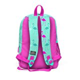 Coral High Kids Su Yeşili Neon Pembe Flamingo Desenli Dört Bölmeli USB Şarjlı Kulaklık Çıkışlı Okul Sırt Çantası 23275