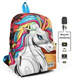 Coral High Üç Bölmeli Büyük Unicorn Okul ve Günlük Sırt Çantası - USB+AUX