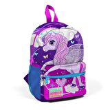 Mor-Pembe Unicorn Desenli İki Bölmeli Kız Yuva Sırt Çantası