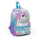 Mavi-Pembe Unicorn Desenli İki Bölmeli Kız Yuva Sırt Çantası