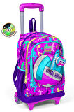 Coral High Kids Pembe Mor Voleybol Desenli Üç Bölmeli Çekçekli Okul Sırt Çantası 23961
