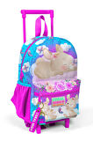 Minik Yuva Çekçekli Sırt Çantası Mavi Pembe Tavşan Desenli İki Bölmeli 24036