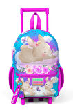 Minik Yuva Çekçekli Sırt Çantası Mavi Pembe Tavşan Desenli İki Bölmeli 24036