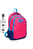 Coral High Kids Neon Mercan Üç Bölmeli USB Şarjlı Kulaklık Çıkışlı Sırt Çantası 24306