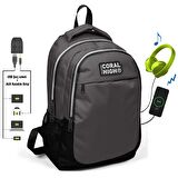 Coral High Gri-Sİyah İlk ve Ortaokul Sırt Çantası - USB ve AUX Çıkışlı - Erkek