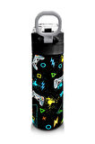 Coral High Kids Siyah Fosforlu Yeşil Gamer Desenli Pipetli ve Direkt İçim Çelik Termos 500 ml 31817