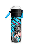 Coral High Kids Siyah Mavi Anime Desenli Pipetli ve Direkt İçim Çelik Termos 500 ml 31840