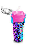 Coral High Kids Renkli Leopar Desenli Pipetli ve Direk İçimli Paslanmaz Çelik Termos 500 ML 31985
