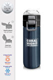 Coral High Kids Lacivert Turuncu Çizgili Pipetli ve Direkt İçim Çelik Termos 500 ml 31998