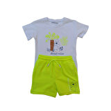 Kız Çocuk İkili Takım – Silence Please Baskılı Beyaz T-Shirt Sarı Şort