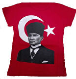 5 Yaş 12 Yaş Arası  Türk Bayrağı Üzeri Atatürk Baskılı Çocuk Tişört Unisex T-Shirt