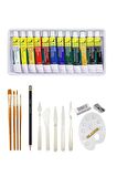 Fanart Academy Yağlı Boya Seti 12x12ml Daler Rowney 4'lü Fırça Seti Plastik Spatül Dereceli Kalem