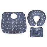 Sevibebe Anne Bebek Minderi Emzirme Yastığı Emzirme Örtüsü 3'lü Set Uç Uç Desen 75-90