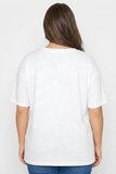 Büyük Beden Kadın Lila V Yaka Pamuklu Viskon T-Shirt - Beyaz / 44-46
