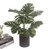 Yapay Çiçek Monstera Deve Tabanı Siyah Saksılı Salon Çiçeği 15 Yaprak
