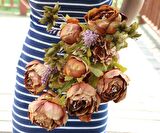 Yapay Çiçek Marsilya Gülü Şakayık Erengül Büyük Boy Demet  Kahverengi