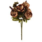 Yapay Çiçek Marsilya Gülü Şakayık Erengül Büyük Boy Demet  Kahverengi