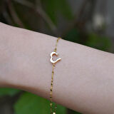 14 Ayar Altın Açık Kalp Aynalı Zincir Bileklik