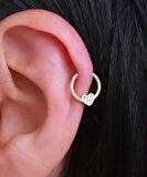 14 Ayar Altın Taşlı Kalp Halka Tragus Piercing