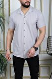 Yeşil Düğmeli Rahat Fit Şerit Detaylı Gömlek