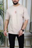 SPARKMOD Krem Stil Baskılı Oversize Stil T-Shirt