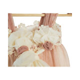 Kız Çocuk Çiçekli Abiye Pudra Renkli 1-4 Yaş Aralığında