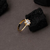 14 Ayar Altın Hanımeli Tektaş Yüzük