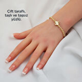 Oniks Taşlı Van Cleef 14 Ayar Altın Bileklik