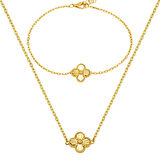 14 Ayar Altın Yonca Kolye Bileklik Set