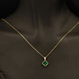 Yeşil Taşlı Yonca Altın Kolye 14 Ayar