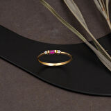 Kırmızı Bagetli 14 Ayar Altın Minimal Yüzük
