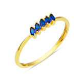 Lacivert 14 Ayar Altın Beştaş Minimal Yüzük