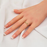 Yeşil Taşlı Lotus 14 Ayar Altın Yüzük