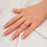 Yeşil Bagetli 14 Ayar Altın Minimal Yüzük